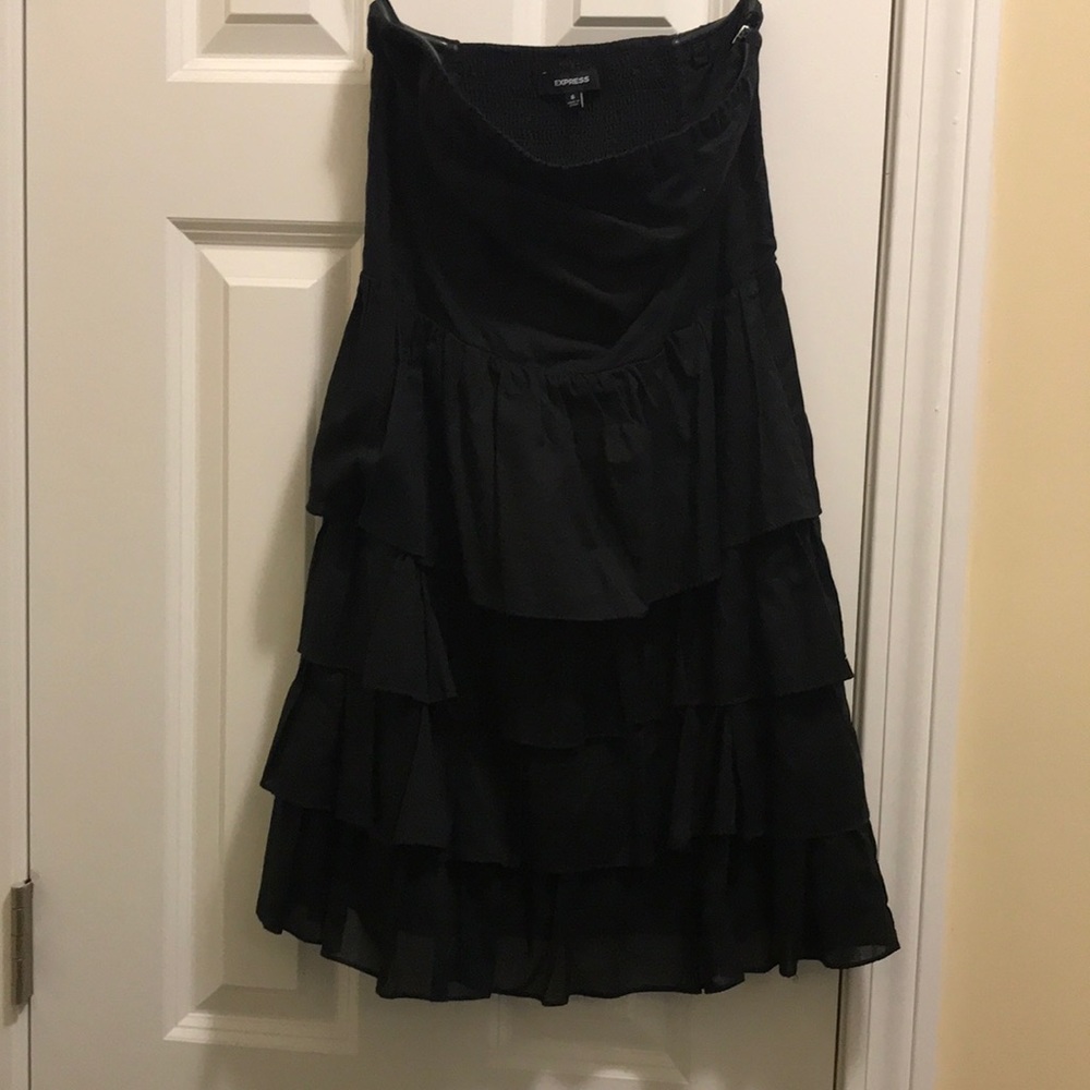 Strapless black ruffle dress